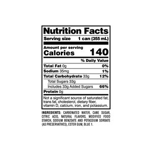 Nutrition Facts for Berry Lemonade Soda