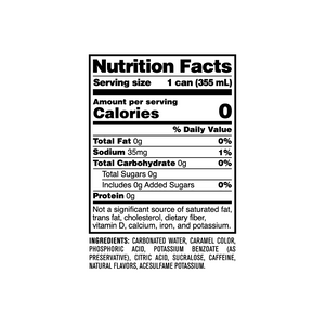 Nutrition Facts for Sugar Free Cola Soda Can