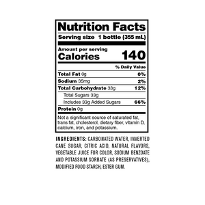 Nutrition Facts for Strawberry Lime Soda