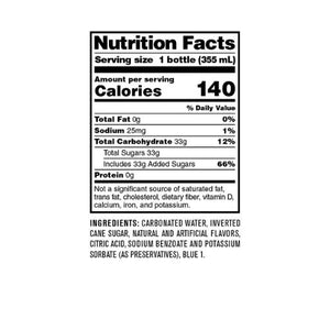 Nutrition Facts for Blue Bubblegum Soda