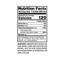 Load image into Gallery viewer, Nutrition Facts for WarHeads Extreme Sour Black Cherry Soda